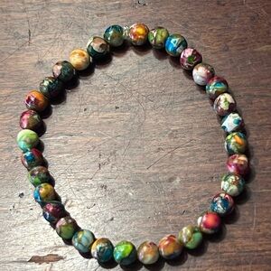 Handmade Vivid Natural Sea Sediment Jasper Beaded Bracelet, Size 7”